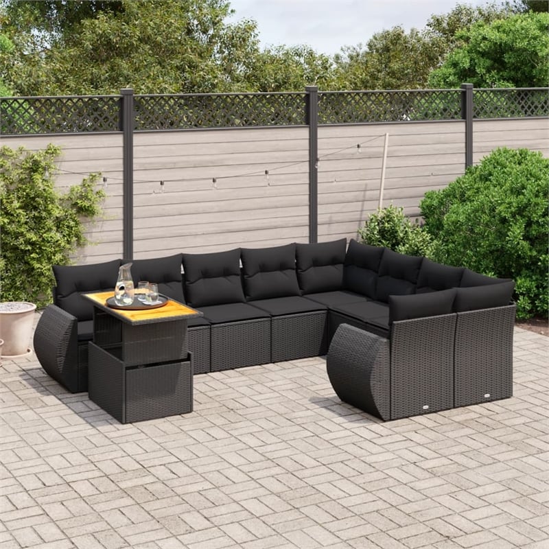vidaXL 10 Piece Poly Rattan Small Sofa Set in Black