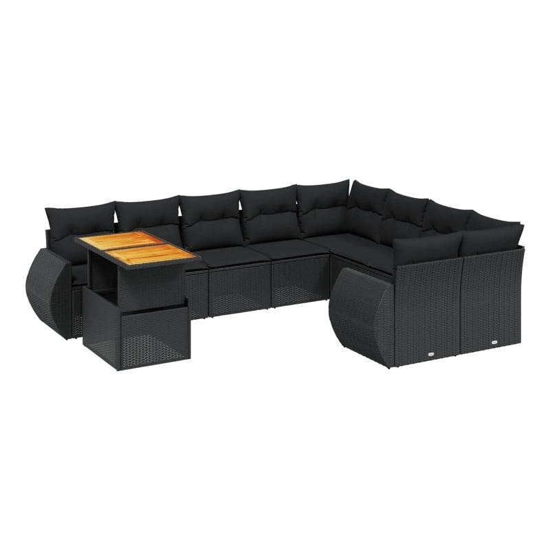 vidaXL 10 Piece Poly Rattan Small Sofa Set in Black