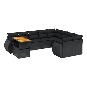 vidaXL 10 Piece Poly Rattan Small Sofa Set in Black