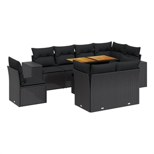 vidaXL 9 Piece Poly Rattan Sofa Set in Black