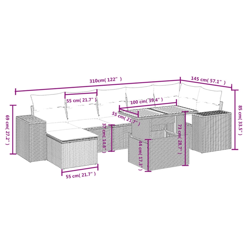 vidaXL 8 Piece Poly Rattan Sofa Set in Black
