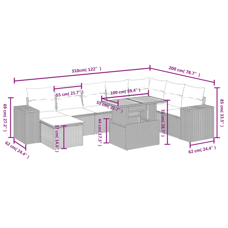 vidaXL 9 Piece Sofa Set in Black/White/Cream