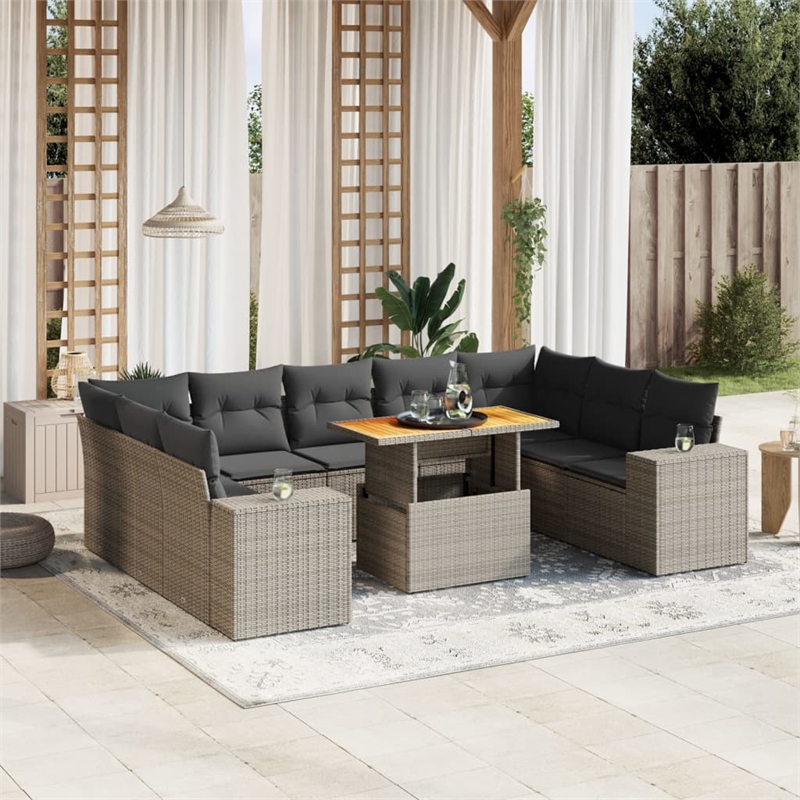 vidaXL 10 Piece Solid Acacia Wood Sofa Set in Gray