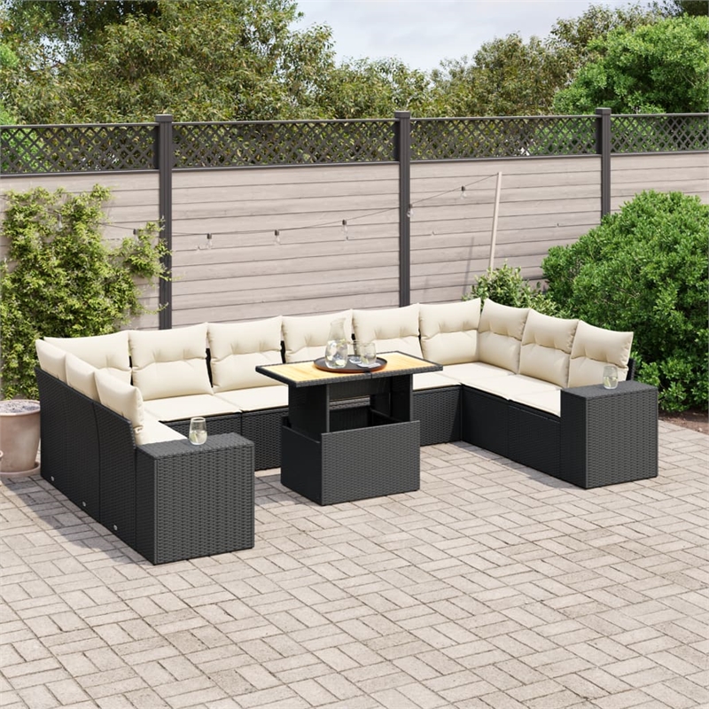 vidaXL 11 Piece Steel Sofa Set in Black/Cream