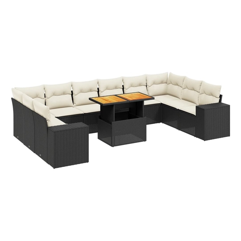 vidaXL 11 Piece Steel Sofa Set in Black/Cream