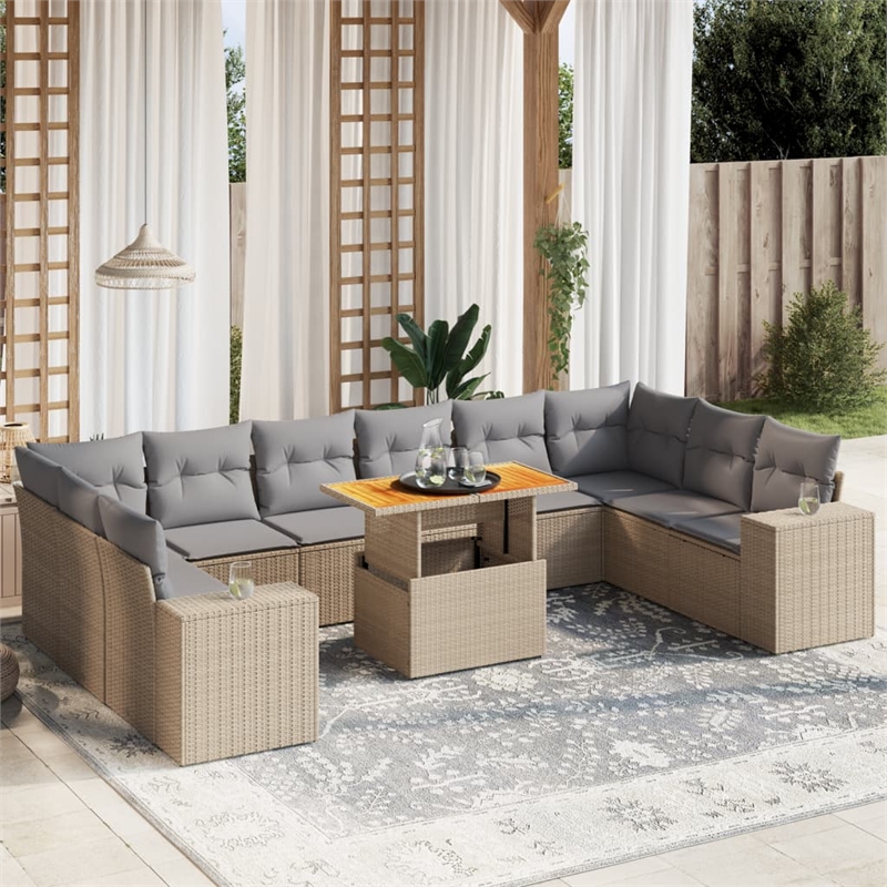 vidaXL 11 Piece Sofa Set in Gray/Beige