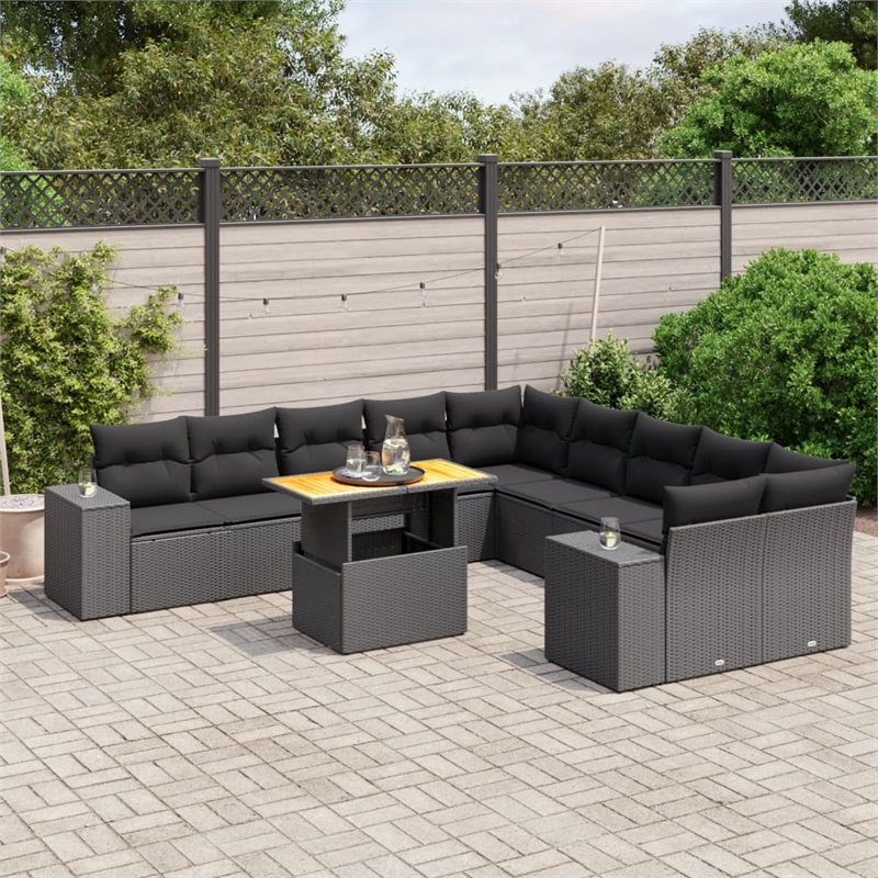 vidaXL Solid Acacia Wood Small Sofa Set in Black