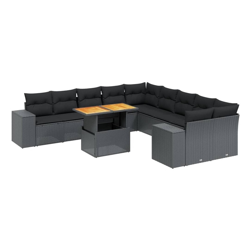 vidaXL Solid Acacia Wood Small Sofa Set in Black