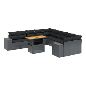 vidaXL Solid Acacia Wood Small Sofa Set in Black
