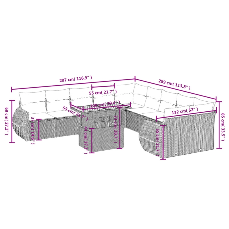 vidaXL 11 Piece Large Sofa Set in Black