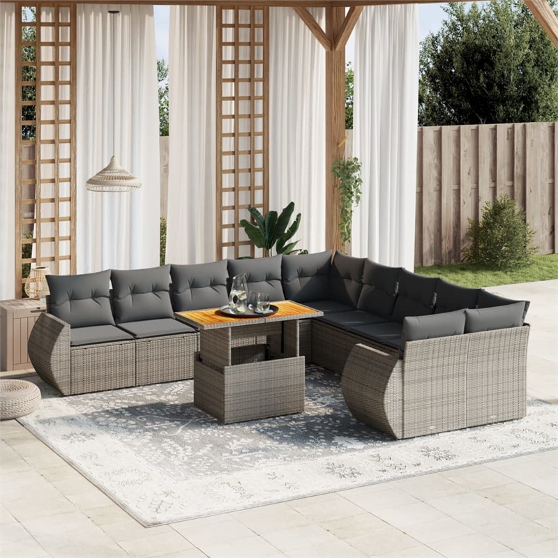 vidaXL 11 Piece Solid Acacia Wood Sofa Set in Gray