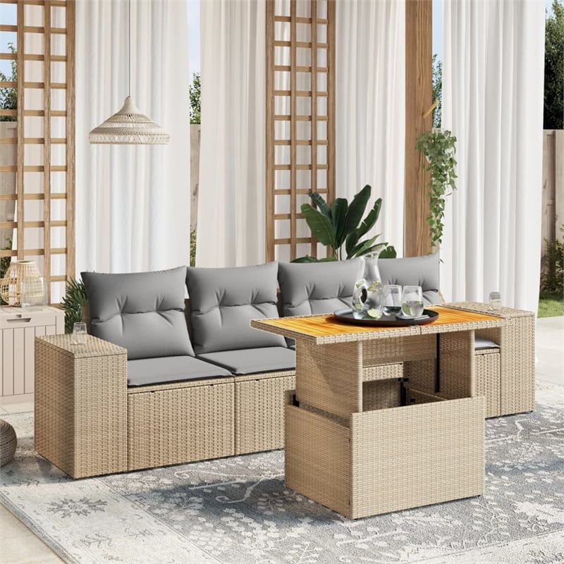 vidaXL 5 Piece Solid Acacia Wood Small Sofa Set in Beige
