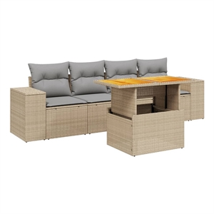 vidaXL 5 Piece Solid Acacia Wood Small Sofa Set in Beige