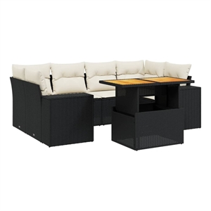 vidaXL 7 Piece Solid Acacia Wood Small Sofa Set in Black
