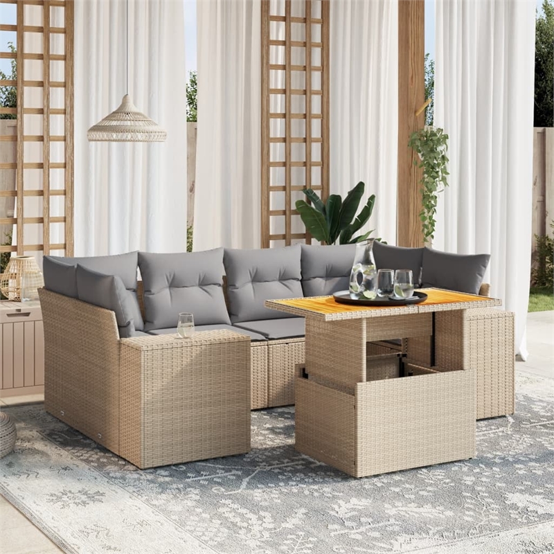 vidaXL 7 Piece Poly Rattan Sofa Set in Gray/Beige