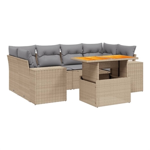 vidaXL 7 Piece Poly Rattan Sofa Set in Gray/Beige