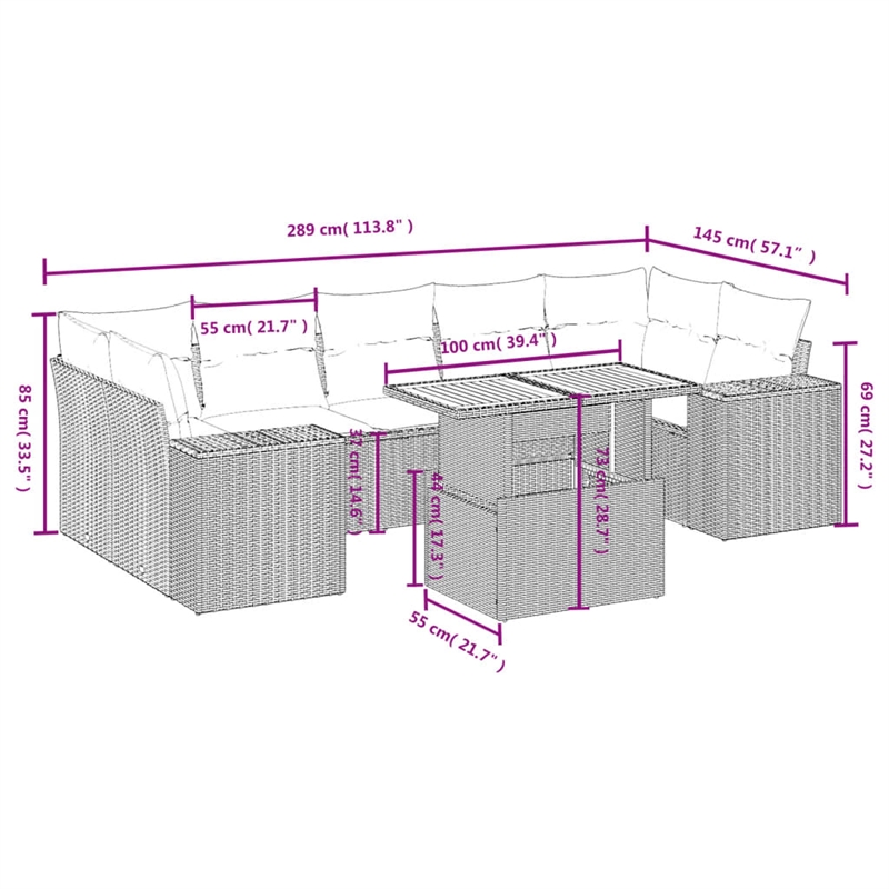 vidaXL 8 Piece Steel Sofa Set in Gray