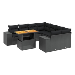 vidaXL 9 Piece Solid Acacia Wood Sofa Set in Black