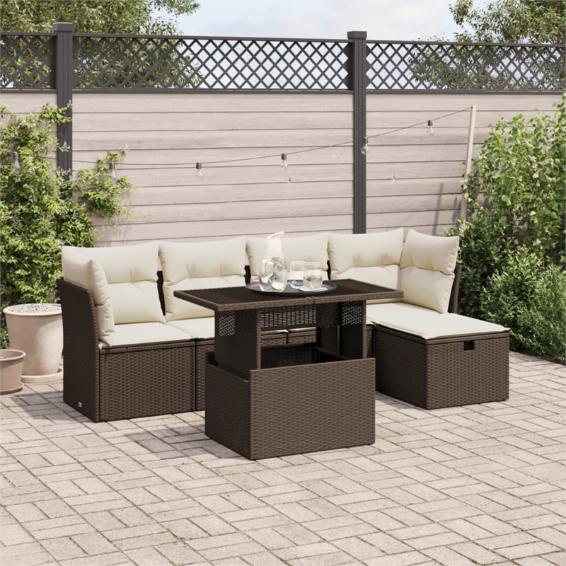 vidaXL Poly Rattan Sofa Set in White/Brown/Cream
