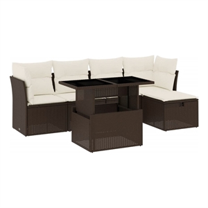 vidaXL Poly Rattan Sofa Set in White/Brown/Cream
