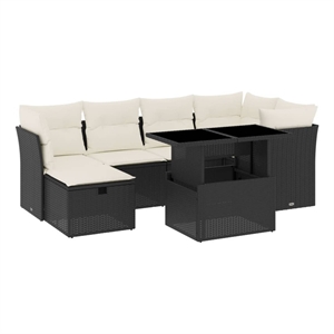 vidaXL 7 Piece Poly Rattan Patio Sofa Set in Black/White/Cream