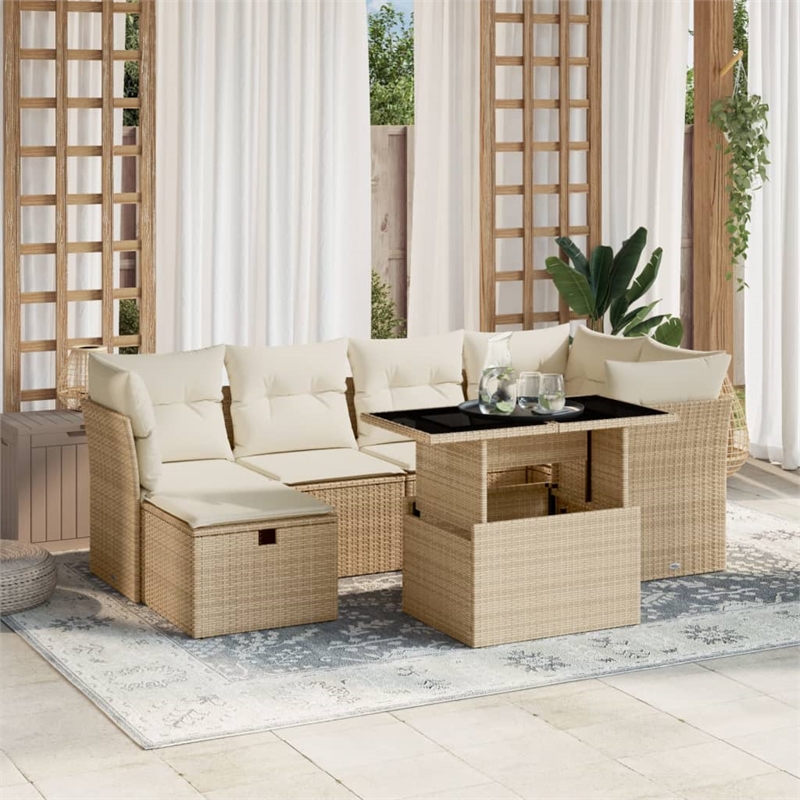 vidaXL 7 Piece Poly Rattan Sofa Set in Beige