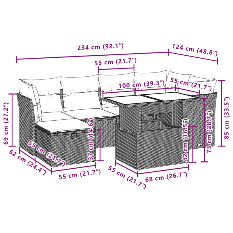 vidaXL 7 Piece Poly Rattan Sofa Set in Beige