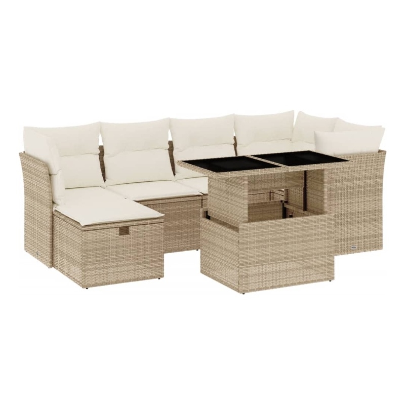 vidaXL 7 Piece Poly Rattan Sofa Set in Beige