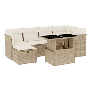 vidaXL 7 Piece Poly Rattan Sofa Set in Beige