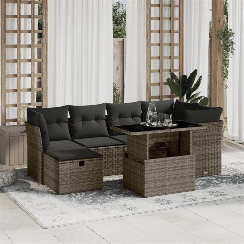 vidaXL 7 Piece Poly Rattan Large Sofa Set in Gray