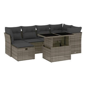 vidaXL 7 Piece Poly Rattan Large Sofa Set in Gray
