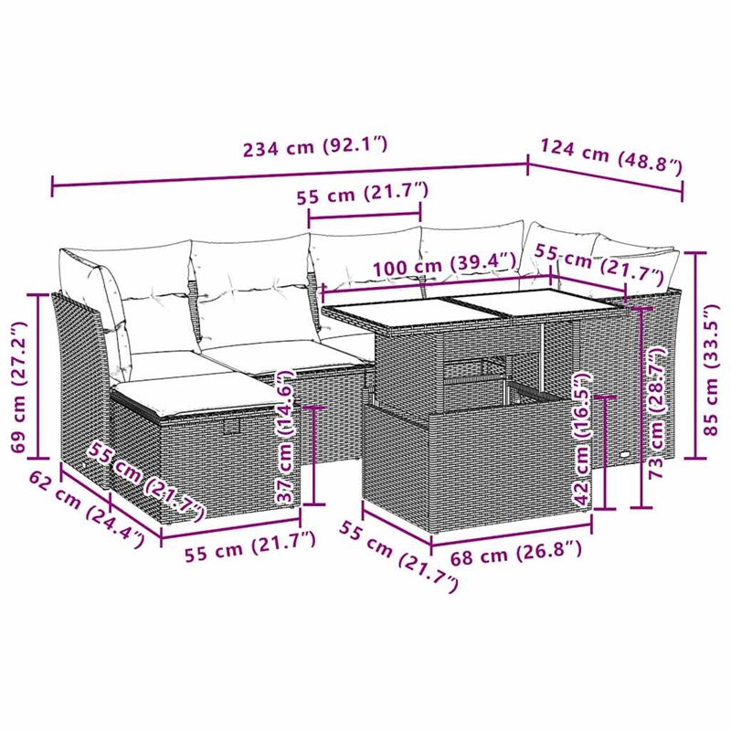 vidaXL 7 Piece Poly Rattan Small Sofa Set in Gray