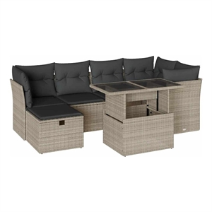 vidaXL 7 Piece Poly Rattan Small Sofa Set in Gray