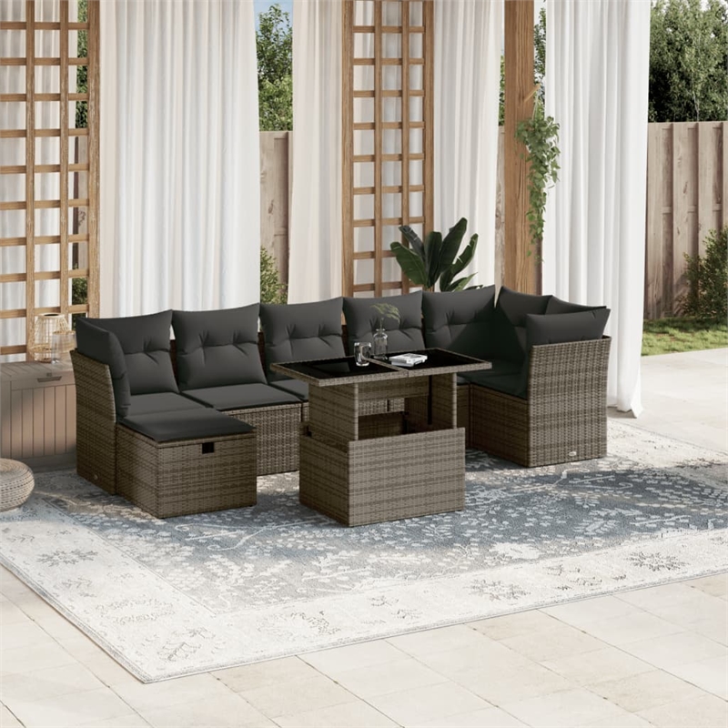 vidaXL 8 Piece Steel Large Sofa Set in Gray