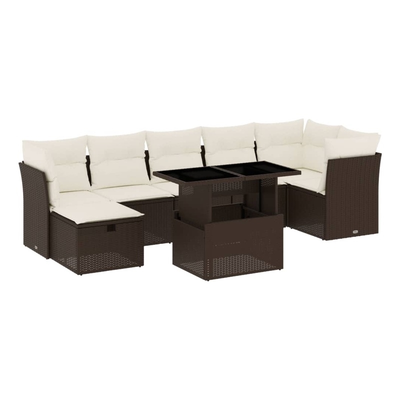 vidaXL 8 Piece Steel Sofa Set in White/Brown/Cream