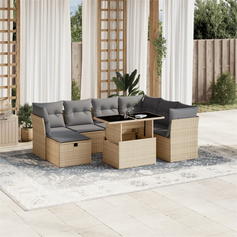 vidaXL 8 Piece Steel Large Sofa Set in Beige