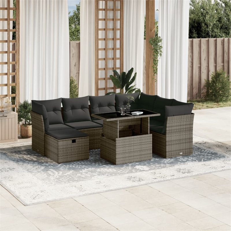 vidaXL 8 Piece Poly Rattan Small Sofa Set in Gray