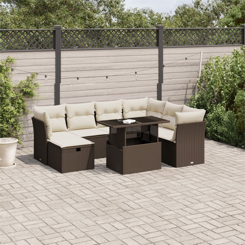 vidaXL 8 Piece Steel Sofa Set in White/Brown/Cream