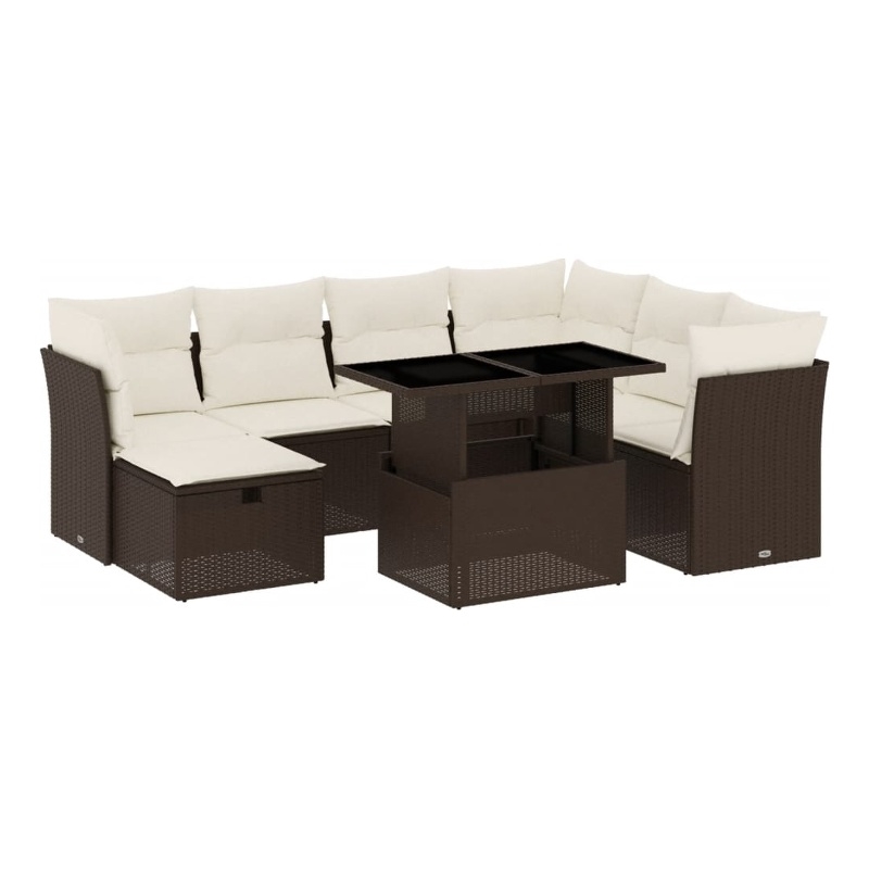 vidaXL 8 Piece Steel Sofa Set in White/Brown/Cream