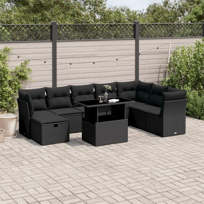 vidaXL 9 Piece Poly Rattan Sofa Set in Black