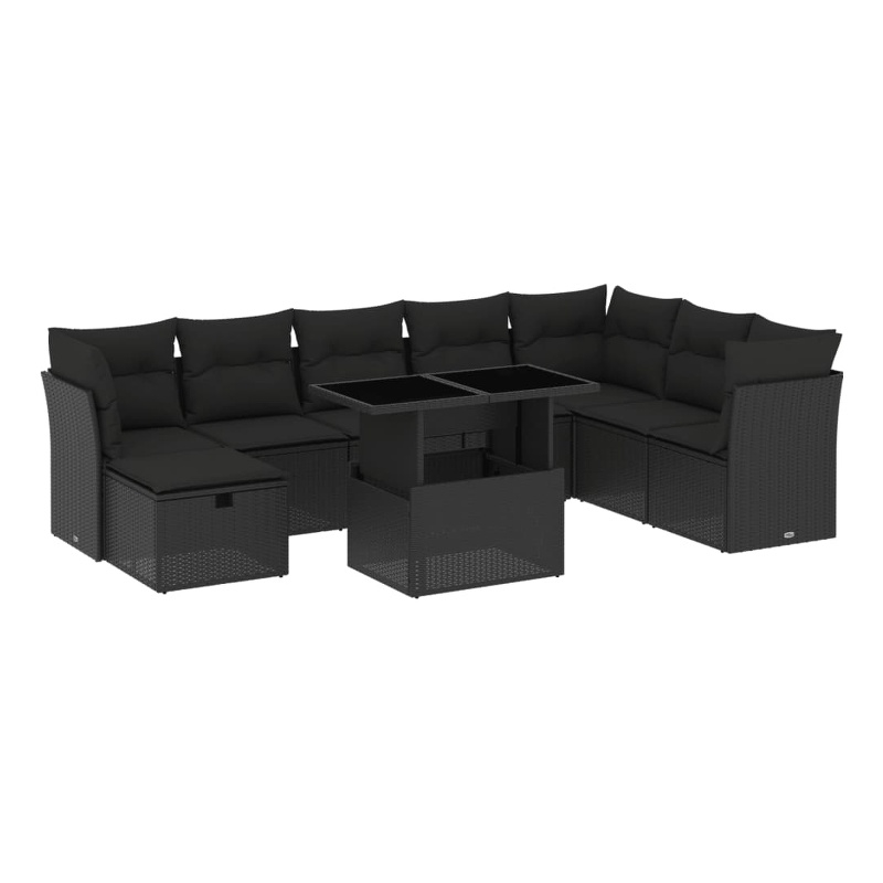 vidaXL 9 Piece Poly Rattan Sofa Set in Black