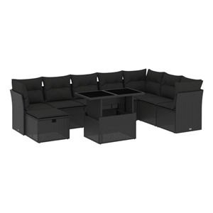 vidaXL 9 Piece Poly Rattan Sofa Set in Black
