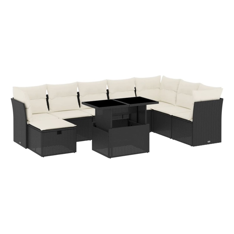 vidaXL 9 Piece Poly Rattan Small Sofa Set in Black/White/Cream