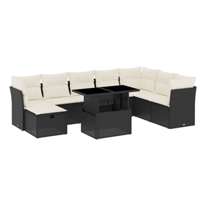 vidaXL 9 Piece Poly Rattan Small Sofa Set in Black/White/Cream