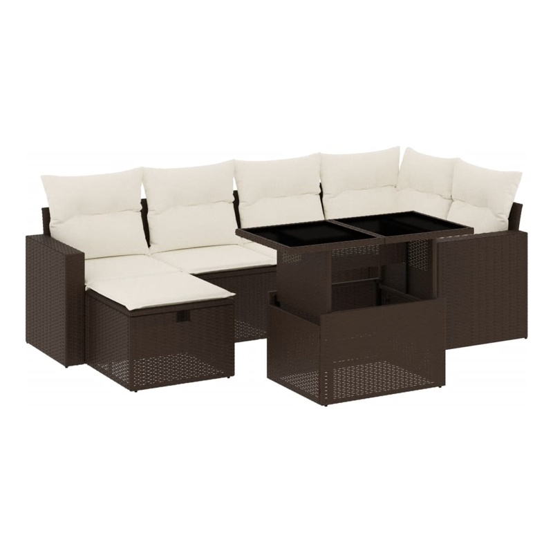 vidaXL 7 Piece Poly Rattan Sofa Set in White/Brown/Cream