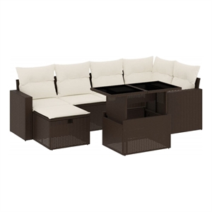 vidaXL 7 Piece Poly Rattan Sofa Set in White/Brown/Cream