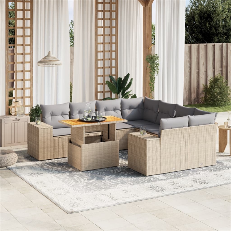 vidaXL 9 Piece Solid Acacia Wood Sofa Set in Beige