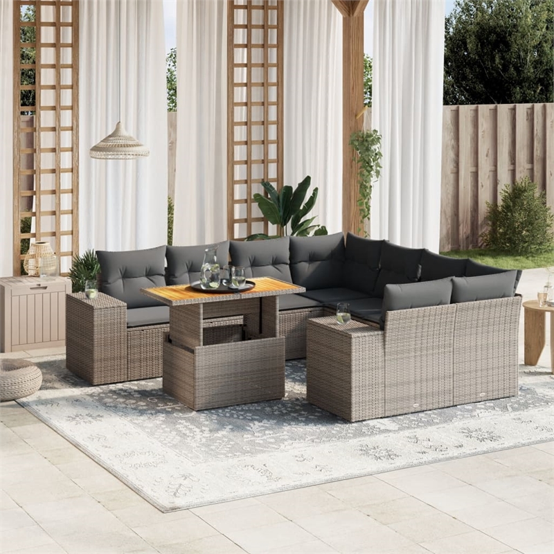 vidaXL 9 Piece Solid Acacia Wood Sofa Set in Gray