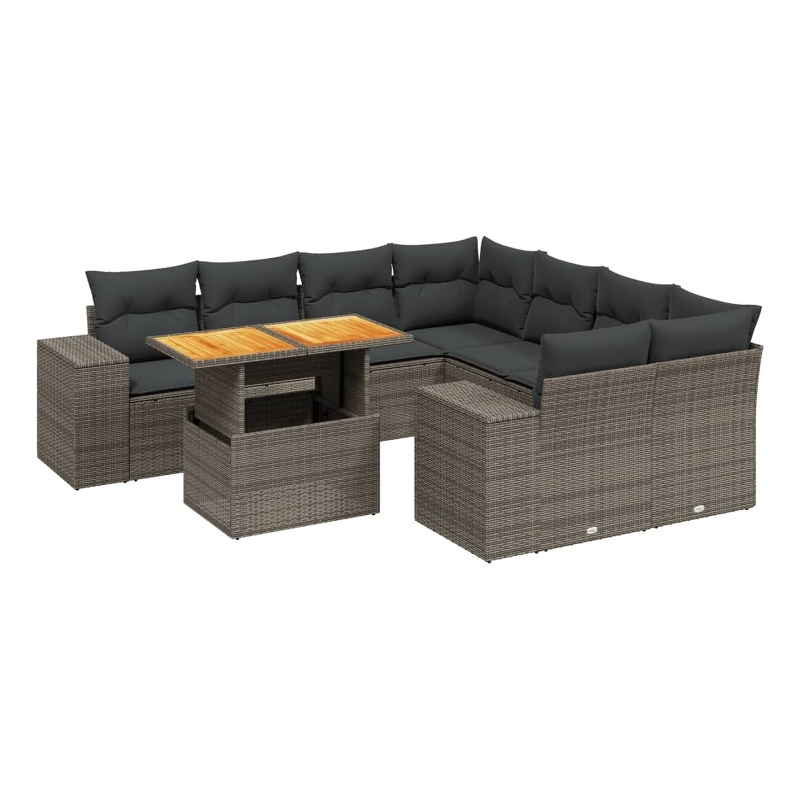vidaXL 9 Piece Solid Acacia Wood Sofa Set in Gray