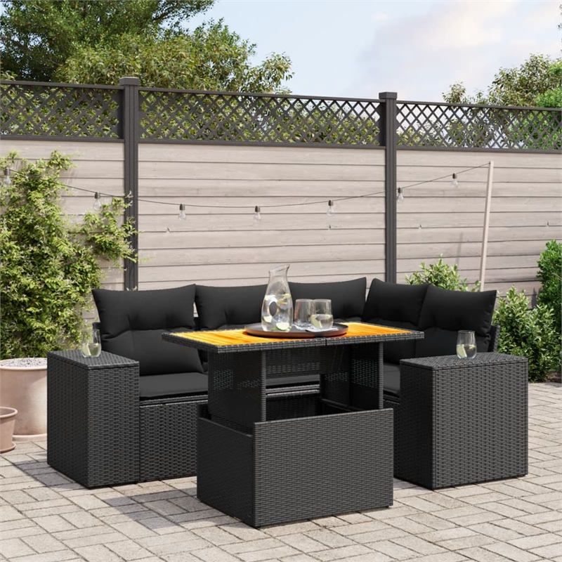 vidaXL 5 Piece Poly Rattan Sofa Set in Black